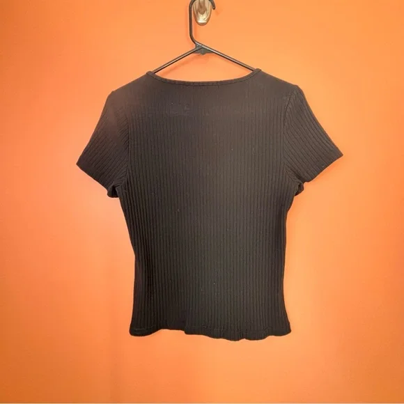 Sanctuary Black Ribbed Button-Down Shirt - Picture 2 of 7